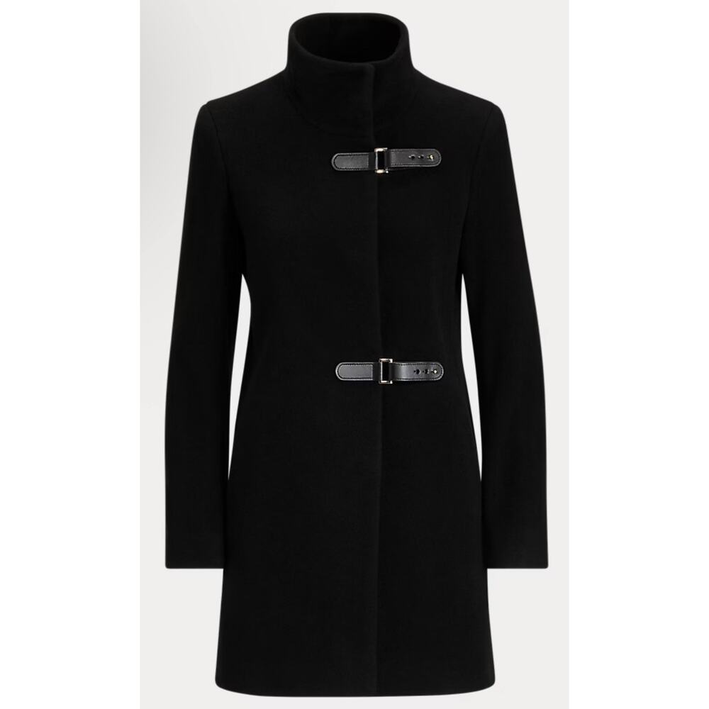 RALPH LAUREN Wool-Blend Mockneck Black Coat Women's Size 10